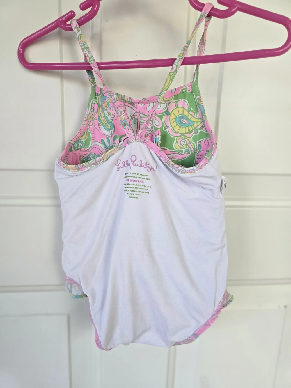 Lilly Pulitzer Pink, Green & Blue Paisley Ruffle Girl Swimsuit Infant 6-12 Month